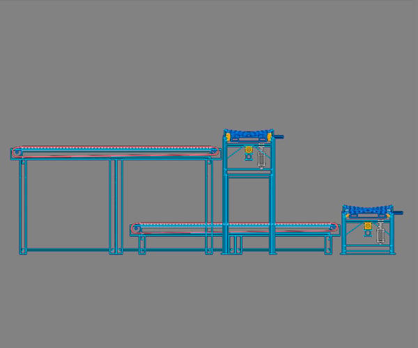 TIW Engineered Part - Conveyor line, 3D—Left view, wireframe
