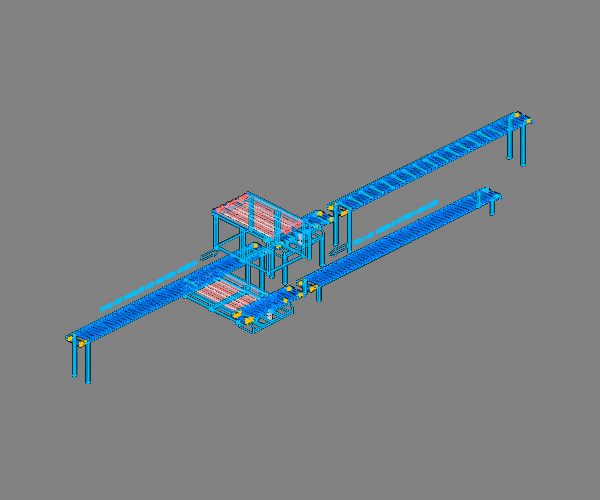 TIW Engineered Part - Conveyor line, 3D—Isometric view, wireframe